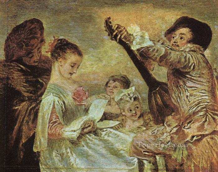 The Music Lesson Jean Antoine Watteau classic Rococo Oil Paintings